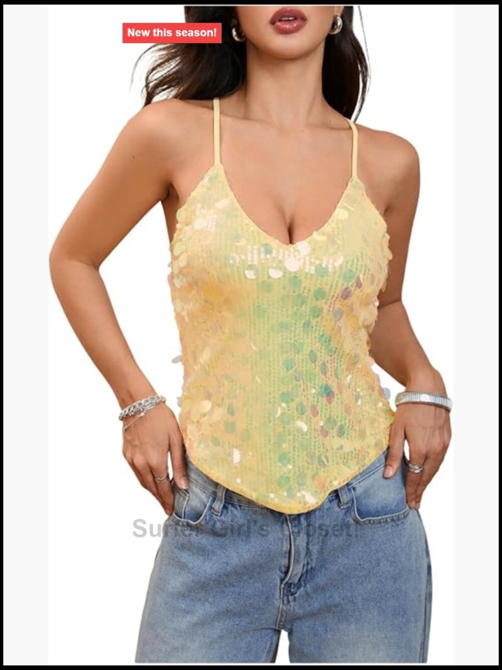 Sequin Halter Tank Top Backless Tie Back Sparkly Disco Party Top